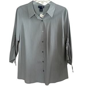 NWT ~ VENEZIA JEANS Women's Plus Size Gray Cotton Blouse Ruched 3/4 Sleeves ~ 16